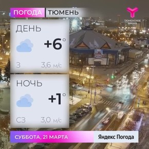 Днем облачно, температура воздуха +6 °С. Ветер западный 3,6 м/с