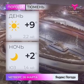 Днем ясно, воздух прогреется до +9 °С. Ветер западный 2,2 м/с