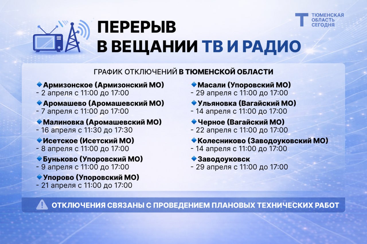 В Тюменской области временно прервут телерадиовещание