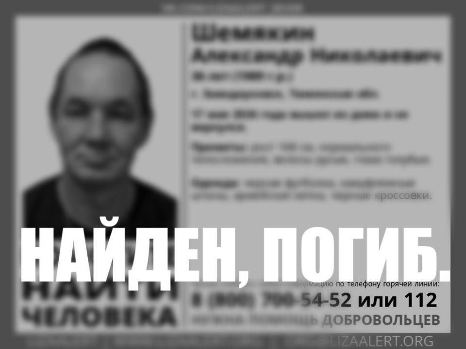 Погибшим найден один из пропавших мужчин в Тюменской области: Александр Шемякин пропал 17 мая