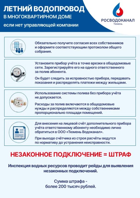 «Росводоканал Тюмень» напоминает: не забудьте установить счетчик на летний водопровод «Росводоканал Тюмень» напоминает: не забудьте установить счетчик на летний водопровод