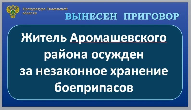 Голышмановский районный суд вынес приговор по уголовному делу и признал 49-летнего жителя с. Аромашево виновным по ч.1 ст. 222 УК РФ (незаконное хранение взрывчатых веществ)