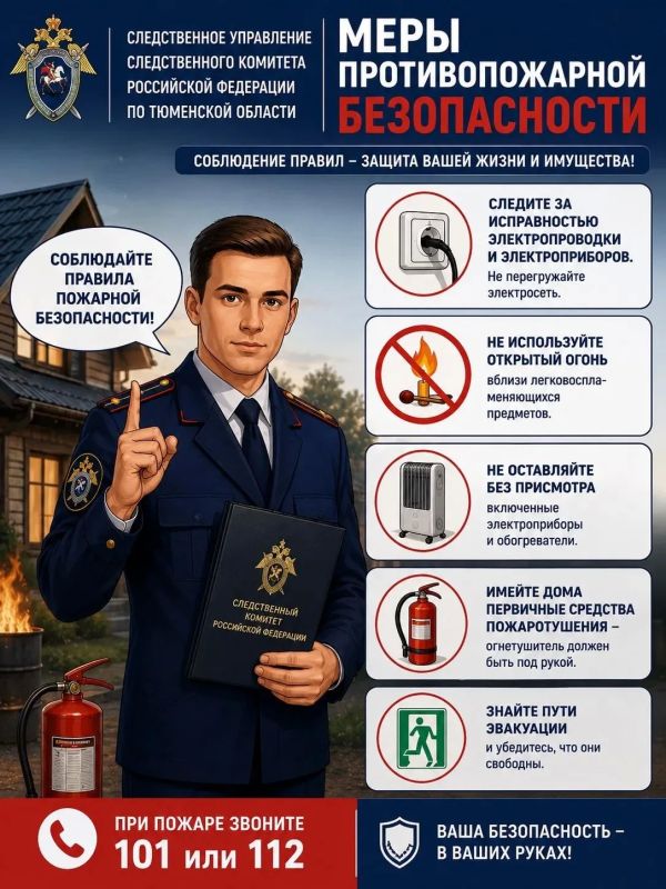 Следственное управление СК России по Тюменской области напоминает гражданам о соблюдении мер пожарной безопасности