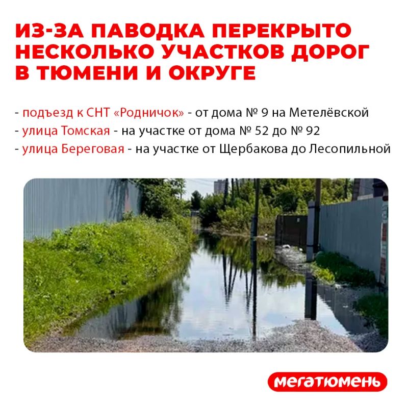 Из-за паводка перекрыто несколько участков дорог в Тюмени и округе