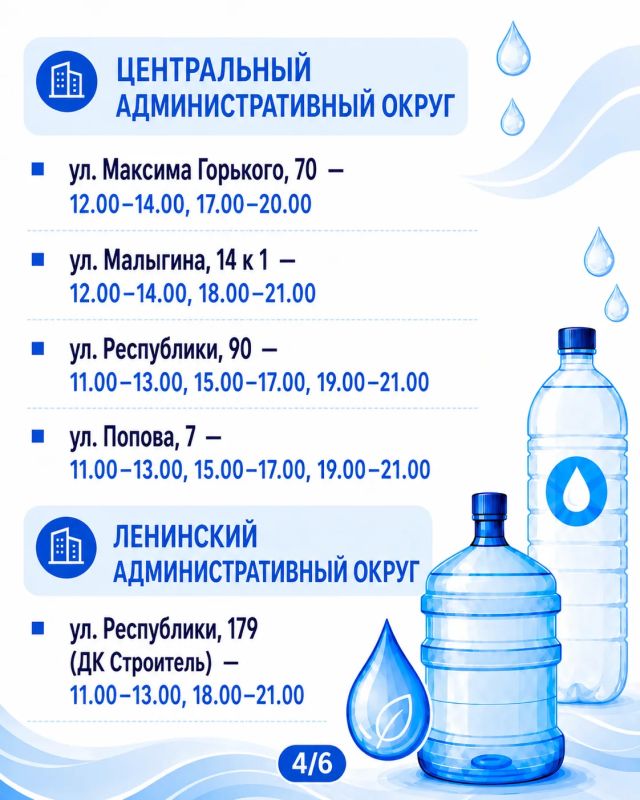 «Чистая вода»: график работы передвижных пунктов набора воды на 5 августа «Чистая вода»: график работы передвижных пунктов набора воды на 5 августа