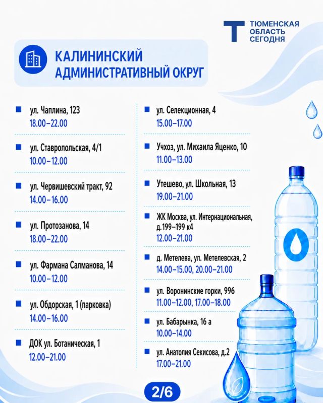 «Чистая вода»: график работы передвижных пунктов набора воды на 8 августа «Чистая вода»: график работы передвижных пунктов набора воды на 8 августа