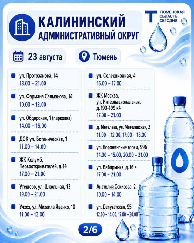 «Чистая вода»: график работы передвижных пунктов набора воды на 23 августа «Чистая вода»: график работы передвижных пунктов набора воды на 23 августа