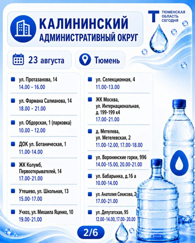 «Чистая вода»: график работы передвижных пунктов набора воды на 24 августа «Чистая вода»: график работы передвижных пунктов набора воды на 24 августа