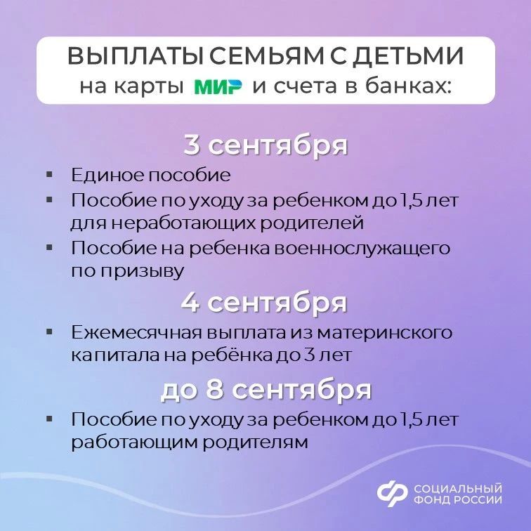 Публикуем график выплат детских пособий и пенсий в сентябре 2026 года Публикуем график выплат детских пособий и пенсий в сентябре 2026 года