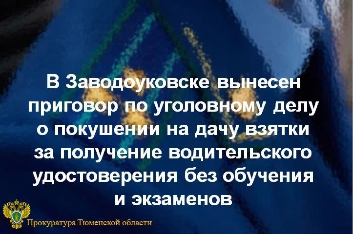 Заводоуковский районный суд вынес приговор и признал 44-летнего местного жителя виновным по ч. 3 ст. 30, ч. 3 ст. 291 УК РФ (покушение на дачу взятки должностному лицу через посредника, в значительном размере, за...